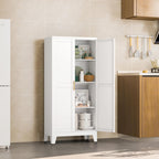 White Metal Storage Cabinet, 48" Steel Cabinets for Home Office, Kitchen Pantry Storage Cabinet with Doors and 3 Adjustable Shelves, for Office, Home, Garage, School