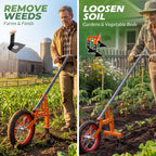 Walensee 2-in-1 Manual Wheel Hoe Garden Cultivator, Push Plow with Adjustable Long Handle 51.9–64.9 in, Dual Tools for Soil Loosening & Weeding, Heavy Duty Steel Frame, Lawn & Garden Tiller