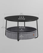 VASAGLE LILEA Collection - Coffee Table with Storage, Round Center Table for Living Room with Fabric Basket, Modern Style, Metal Frame, Ebony Black and Slate Gray ULCT244B56