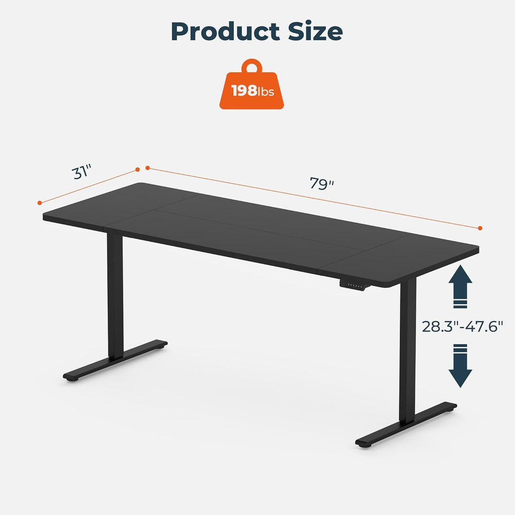 Dual Motor Standing Desk, Large Stand Up Desks, 79x31 Inches Electric Sit Stand Desk, 4 Memory Preset Adjustable Height Home Office Desk (Black)