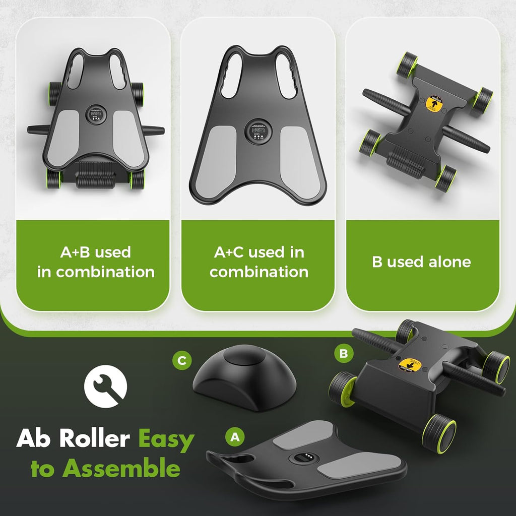 Ab Roller with Elbow Support, Ab Roller Board Core Workout Machine with 4 Wheels, Mini Pilates Reformer Equipment for Home Gym, Abdominal Full-Body Strength Exercise Trainer with Knee Pad