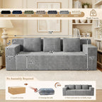71" Corduroy Living Room Sofa, 3 Setaser Deep Seat Couch with 3 Lumbar Pillows, Comfy Boneless Sofa Modern Compressed Couch for Bedroom, Office, Apartment, No Assembly, Flat Armrests (Light Grey)
