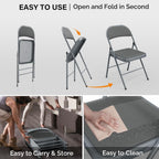 VINGLI 6 Pack Folding Chairs with Padded Seats, Metal Frame with Pu Leather Seat & Back, Capacity 350 lbs, Gray