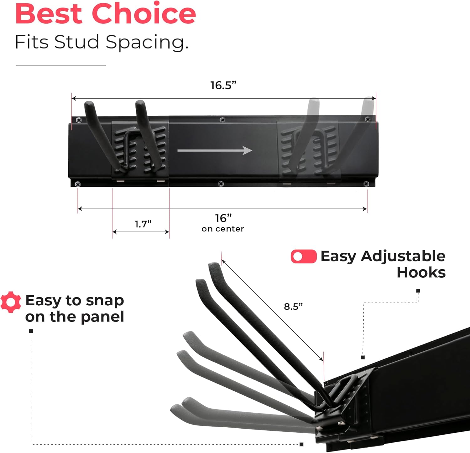 TIDYME Garage Tool Organizer Wall Mount - 80 inches - Sturdy Storage Rack with Adjustable Hooks, Anti-Rust - Easy Installation, 500lbs Capacity - Garden Tool Organizer (05 Racks & 10 Hooks)