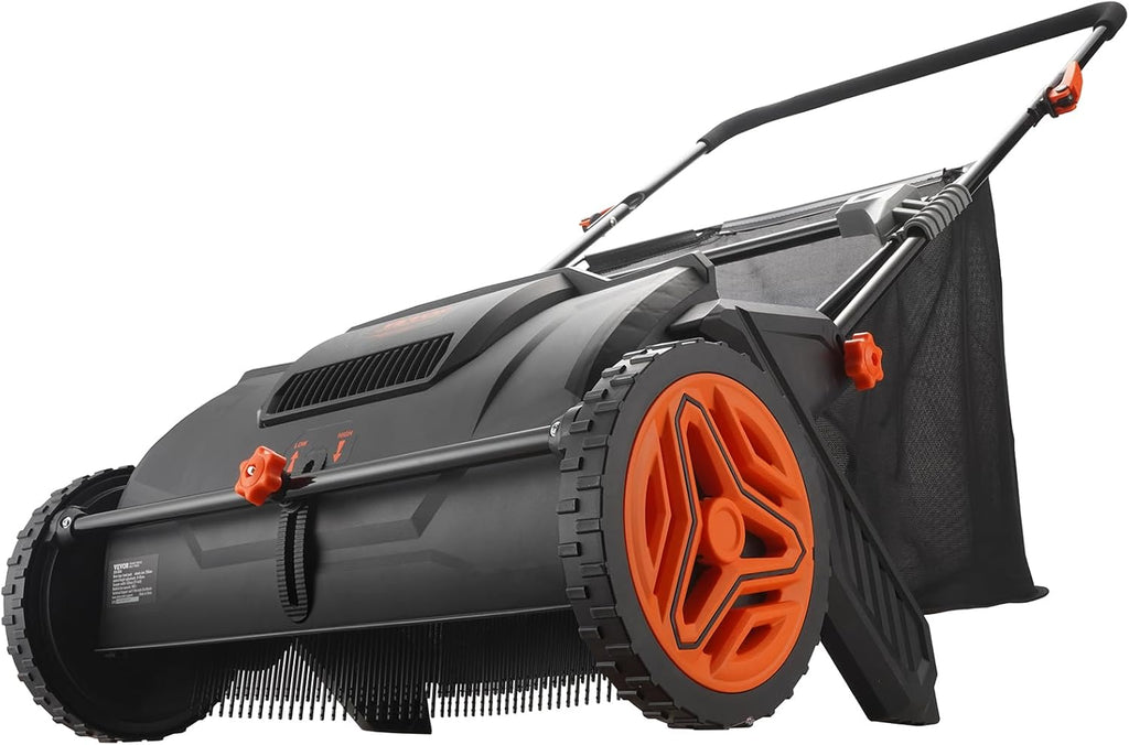 VEVOR Push Lawn Sweeper, 21inch Leaf & Grass Collector, Heavy Duty Thickened Steel Durable to Use with Large Capacity 3.5 cu. ft. Mesh Collection Hopper Bag, 2 Spinning Brushes