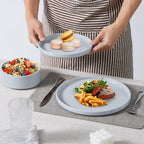 E-far 16-Piece Plates and Bowls Sets - Stoneware Dinnerware Sets with Pasta Bowls for 4 | Microwave & Dishwasher Safe Kitchen Modern Dish Set, Speckled Gray