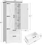 TEENFON 66.2" H Storage Cabinet with 2 Drawers, Farmhouse Kitchen Pantry Cabinet with 2 Doors & Adjustable Shelf, Bathroom Cabinet, for Living Room, Kitchen, Bathroom, White