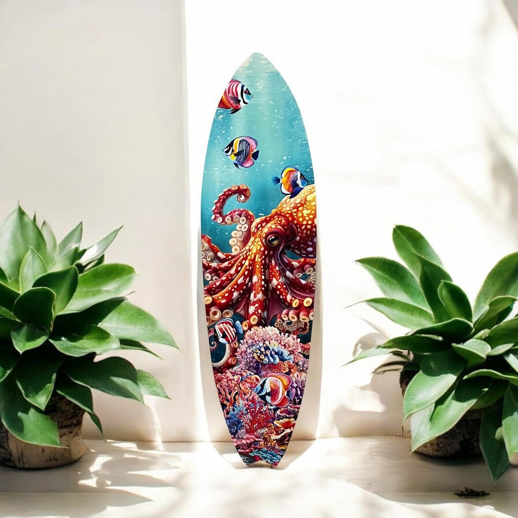 JennyGems Vibrant Octopus Surfboard Wall Art Decor, Octopus Wall Hanging, Beach House Decoration, Weather Resistant, 3 Feet