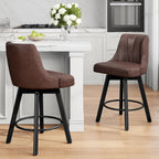 Counter Height Swivel Bar Stool, 24" Upholstered PU Leather Barstools Set of 4, Counter Stool Chair with Back & Solid Wood Legs for Kitchen Island Dining Room (Brown)