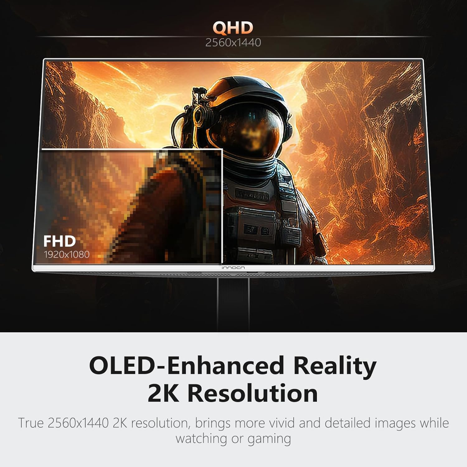 INNOCN 27" OLED 2K QHD 2560 x 1440p 500Hz Gaming Monitor  Gaming Console Ready  VRR  G-SYNC Compatible  HDR 500  0.03ms  FPS/RTS  HDMI 2.1  DP  Speaker  Pivot Adjustable Stand - GA27M1Q