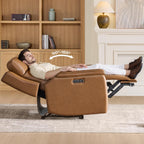 Watson & Whitely Oversized Lay Flat Recliner for Big and Tall, Genuine Leather Electric Recliner Chairs for Adults with Power Headrest & Chargers for Living Room, Saddle Brown