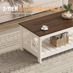 YESHOMY Farmhouse Coffee Table, Coffee Tables for Living Room, Farmhouse Square Coffee Table with Storage, Couch Table, Small Tables for Small Spaces, Brown and White