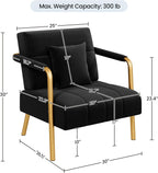 Yaheetech 30" W Modern Sofa Small Sofa Luxurious Velvet Fabric Couch with Gold-Tone Metal Arms and Legs for Living Room, Home Office, Studio Black