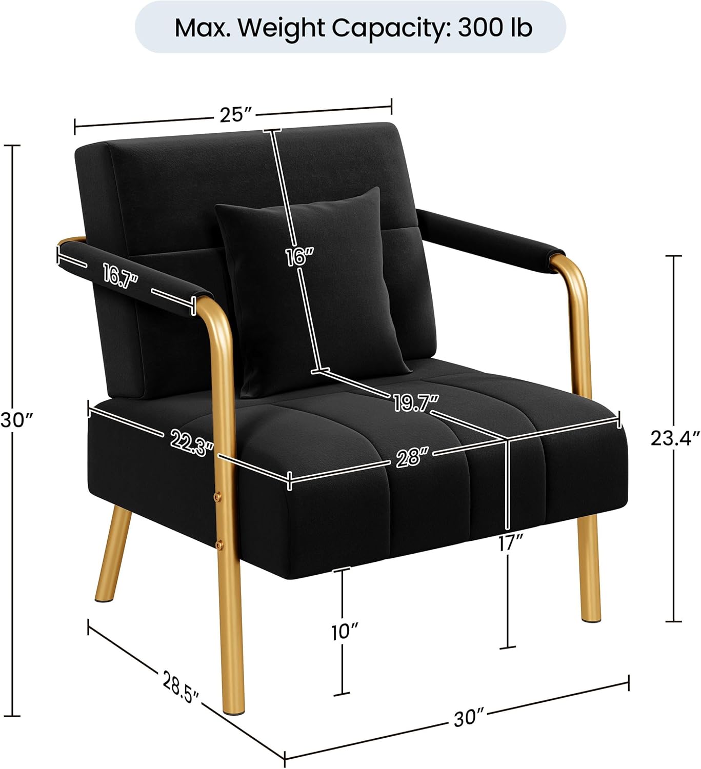 Yaheetech 30" W Modern Sofa Small Sofa Luxurious Velvet Fabric Couch with Gold-Tone Metal Arms and Legs for Living Room, Home Office, Studio Black