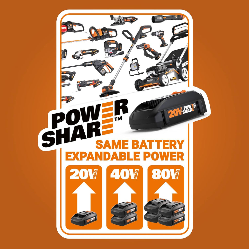 WORX 20V 12'' Cordless String Trimmer & 360 CFM Leaf Blower Combo, 2 Batteries & Charger Included, WG928