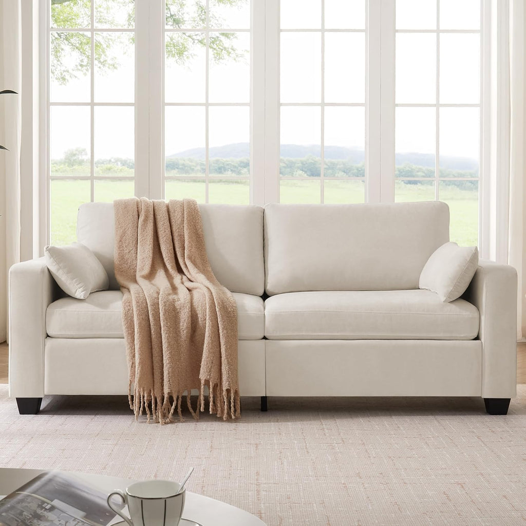 Modern Loveseat Sofa for Living Room, Spring Cushions, Removable Cover, Solid Wood Frame, Wide Armrest, Chenille Fabric Recliner Couches for Small Space