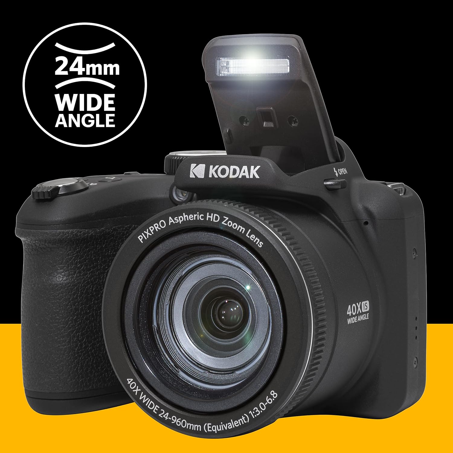 Kodak PIXPRO AZ405-BK 20MP Digital Camera  40X Zoom  24mm Wide Angle Lens  Image Stabilization  1080p Full HD Video  3" LCD  Black
