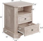 24" Greige Oak Nightstand with Charging Station, Set of 2 Rustic Farmhouse Bedside Table with 2 Drawers and Open Shelf, Distressed Wood End Table with Outlets and USB Ports
