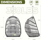 RADIATA Outdoor Hanging Egg Chair Without Stand, Foldable Rattan Wicker Swing Basket, 350 Lbs Heavy-Duty Hammock Chair with Cushion & Pillow for Patio Balcony Bedroom Garden Ceiling Tree, Light Gray