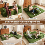 ovios 81" Folding Sofa Bed, Foldable Sleeper Boneless Couch with Pull Out Beds, Modular Convertible Floor Futon Loveseat Lounger for Living Room (Faux Fur, Green)