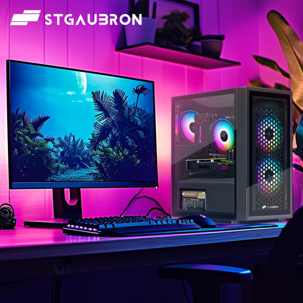 STGAubron Gaming PC Computer Desktop  Intel i7 Xeon E5  Radeon RX 550 4G  16GB RAM  512GB SSD  WiFi  BT 5.0  RGB Fan x3  Windows 11 Home  Gaming Computer Tower for Gamer Streaming