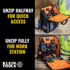 Klein Tools 62482 Tool Backpack, Tool-Station Pro Heavy-Duty Organizer with 27 Pockets, Large Interior, Molded Bottom, Electrician Tool Bag