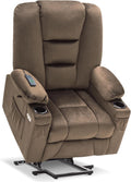 MCombo Large Power Lift Recliner Chair Sofa with Massage and Heat for Big and Tall Elderly People, 3 Positions, Cup Holders, and USB Ports, Fabric 7549 (Large, Brown)