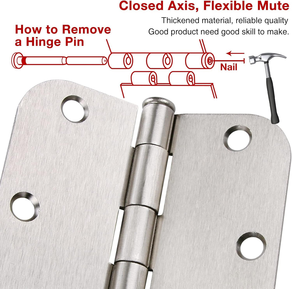 42 Pack Rounded Door Hinges Brushed Nickel 3.5 inch x 3-1/2", 5/8" Radius Heavy Duty Steel Iron 3 ½"Hinge for Doors, Interior Room,Outdoor Window,Constructition Hardware Kit Home Decor Essentials