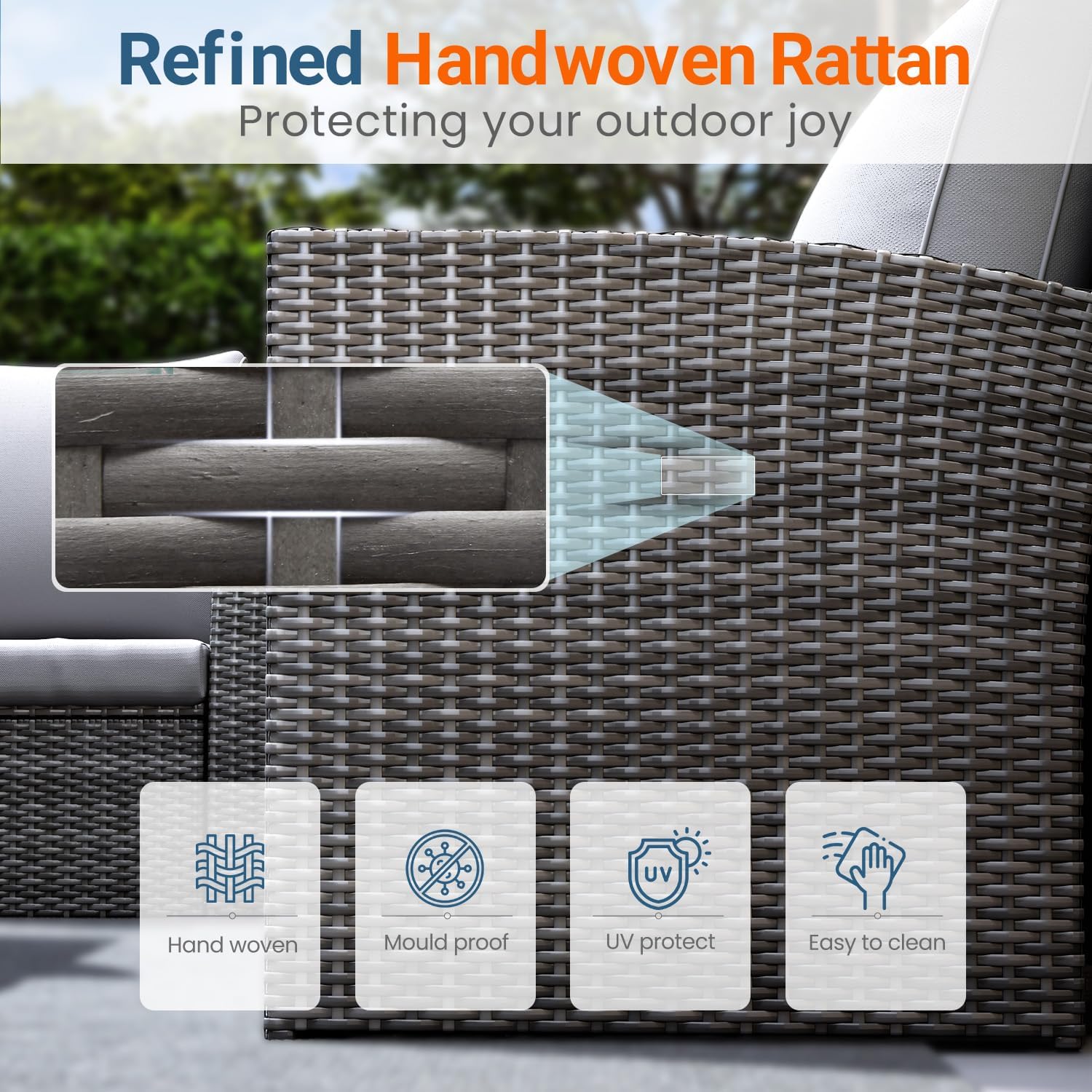 Wisteria Lane 4 Piece Patio Furniture Set  Wicker Outdoor Patio Conversation Furniture Set  All Weather Outdoor Patio Sofa with Cushion and Glass Table  Ash Gray