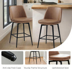 CHITA Swivel Bar Stools, 27.2" Counter Height Bar Stools Set of 3, FSC Certified Upholstered Modern Counter Stools, Metal Legs, Faux Leather, Saddle Brown
