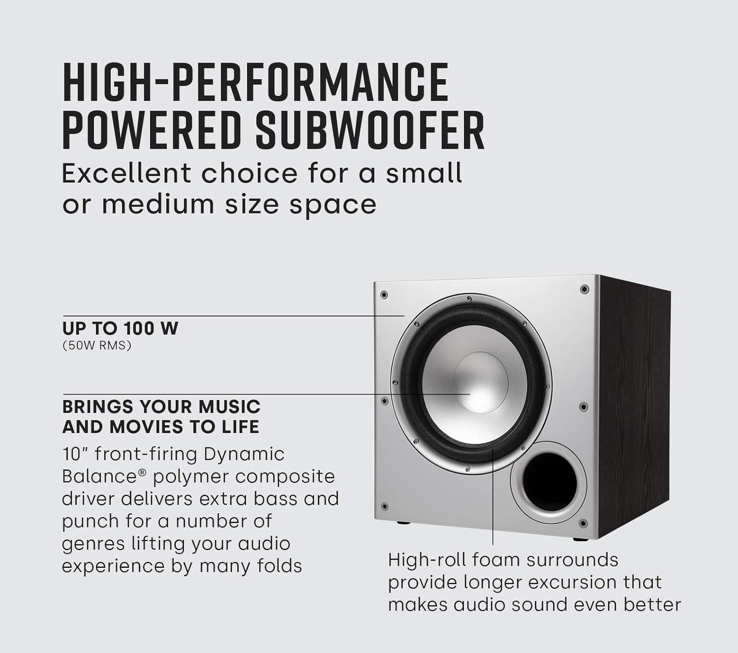 Polk Audio PSW10 10" Powered Subwoofer Home Audio – Power Port Tech  Up to 100 Watts  Big Bass in Compact Design  Easy Setup with Home Theater  Timbre-Matched with Monitor & T-Series Polk Speakers