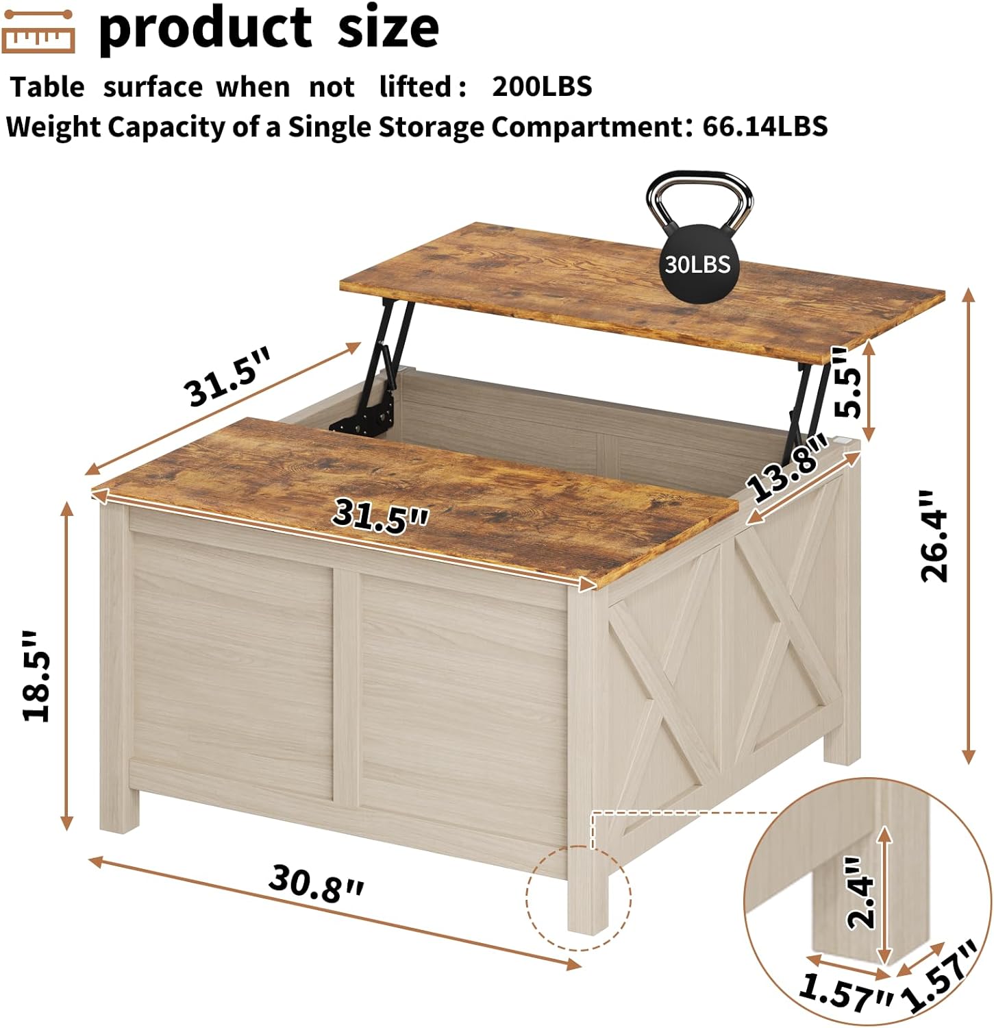 Lift Top Coffee Table with Storage, 31.5" Farmhouse Coffee Tables with Wooden Lift Tabletop and Hidden Compartment Square Center Table for Living Room, Home Office Small Space, White