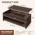 Coffee Table Lift Top, 35 Inch Modern Coffee Table with Hidden Compartment & Open Shelf, Curved Profile Design, Converts to Home Office Table, Center Table for Living Room, Walnut