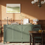 58" W Sideboard Buffet Cabinet with Storage, Mid Century Modern Credenza with Arch Doors & Shelves Coffee Bar Media Console Cabinets for Kitchen, Living Room, Entryway (Green)