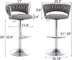 Velvet Bar Stools Set of 4, Counter Height Bar Stools with Low Back, Modern Adjustable Barstools, 360° Swivel Bar Chairs for Kitchen Island (Grey)