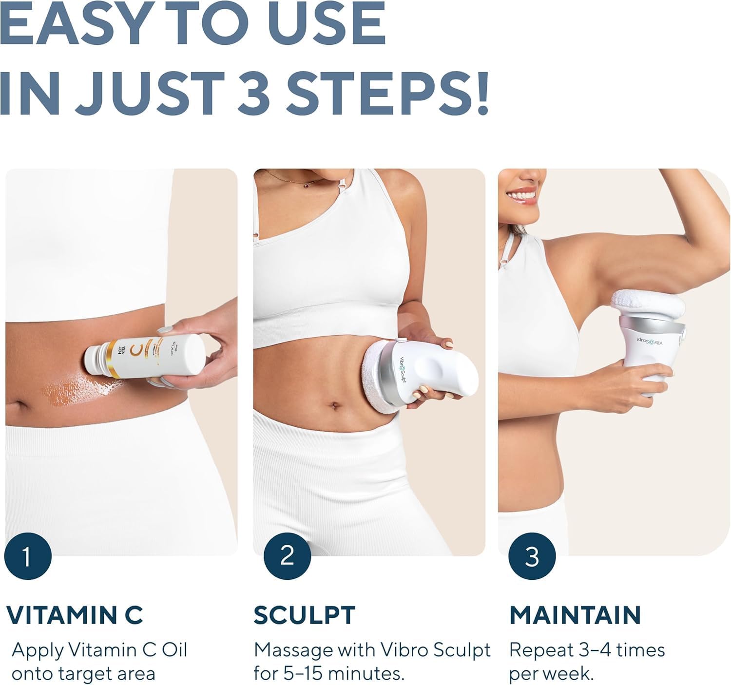 Vibro Sculpt Lymphatic Drainage Massager – Cellulite Massage Tool & Cellulite Massager, Handheld Body Massager for Stomach & Legs – Includes Pro Pads + Vitamin C Oil