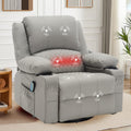 Leather Recliner Chair with Heat and Massage Cup Holder, Thickly Padded Overstuffed Rocking Glider Chair, Swivel Rocker Recliner Chair for Nursery, Grey