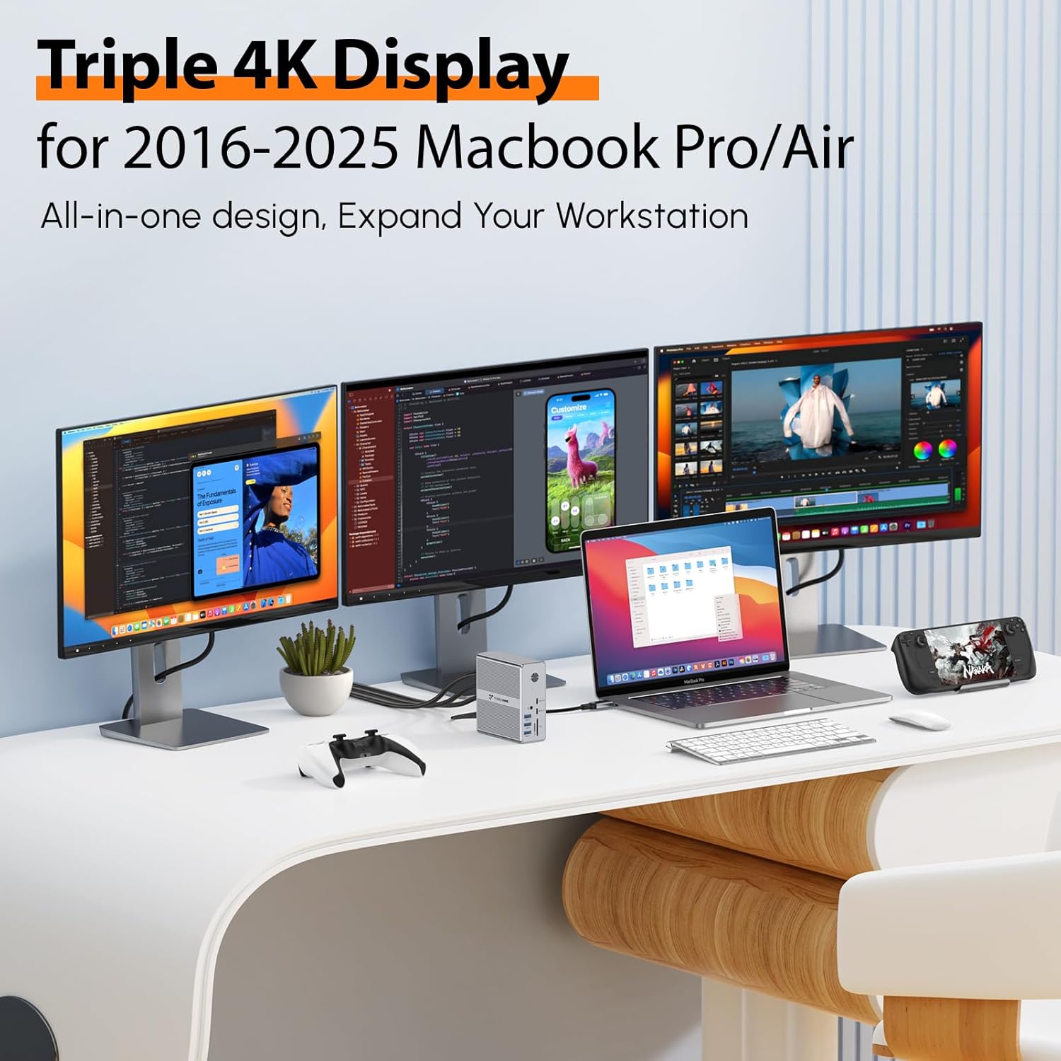 TobenONE DisplayLink Docking Station Triple Monitor with 120W Power Adapter  Triple 4K Display for MacBook Pro/Air  Thunderbolt 4/3  USB-C Windows(3X HDMI  3X DP  2xUSB-C  4xUSB 3.2  SD/TF)