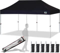 Eurmax USA 10'x20' Pop Up Canopy Tent Commercial Instant Canopies with Heavy Duty Roller Bag Bonus 6 Sand Weights Bags (Black)