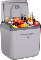 32 QT (30 L) Electric Cooler & Warmer, Portable Thermoelectric 12V/110V Refrigerator with Handle, Plug In Coolers, Car fridge for Vehicle, Truck, Travel, Camping, Light Gray