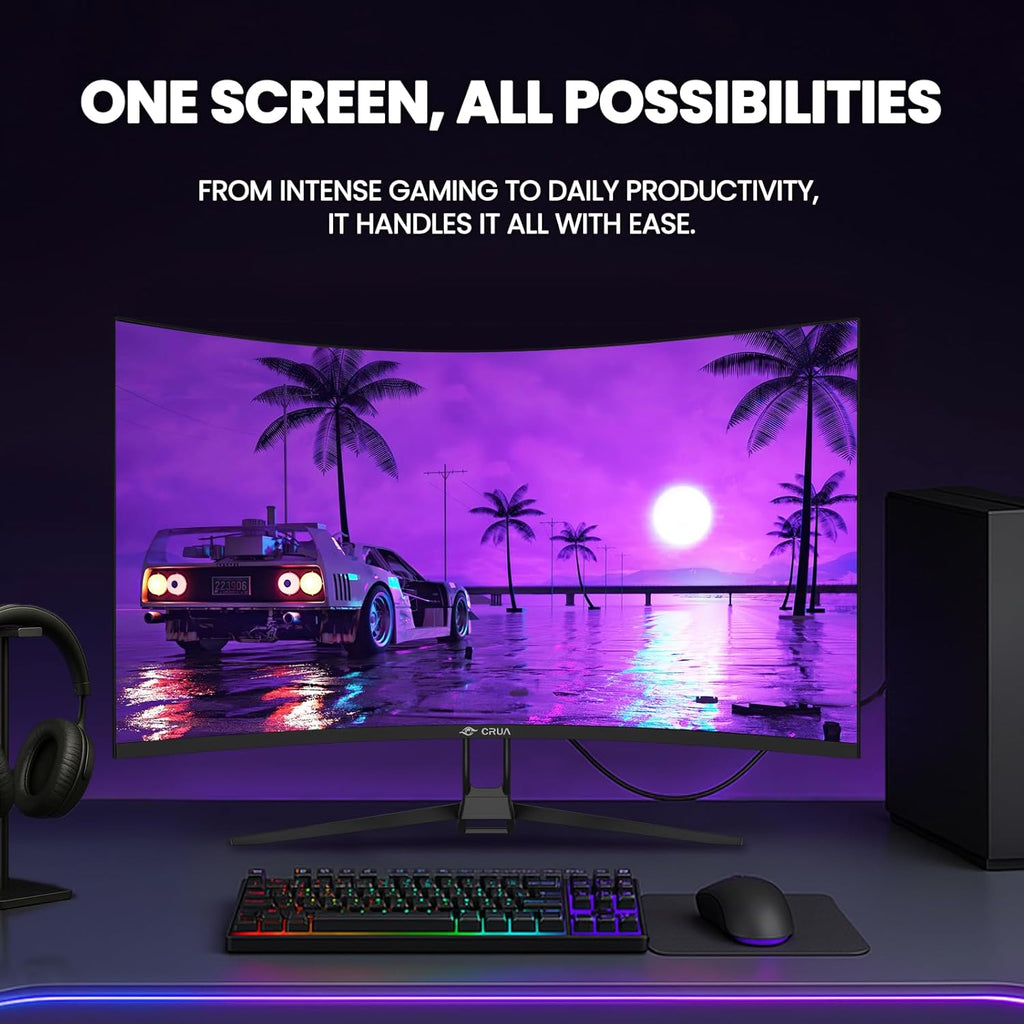 CRUA 32" Curved Gaming Monitor  4k UHD(3840 * 2160P) VA Screen  1500R  144Hz/160Hz Computer Moniter  Supports AMD Freesync  120% sRGB  Built-in Speakers  Wall Mountable Installs(HDMI 2.1/DP 1.4)-Black