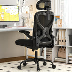 Office Chair for Back & Neck Pain Relief, Virgin Foam Seat, 2D Adjustable Lumbar & 3D Headrest, Flip-Up Armrests, Tilt & Rock for Relaxation, Black/Carbon Fiber