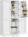 TEENFON 51" H Pantry Cabinet with 4 Doors, Kitchen Cabinet with 6 Door Shelves, Storage Cabinet for Living Room, Dining Room, Bathroom, White