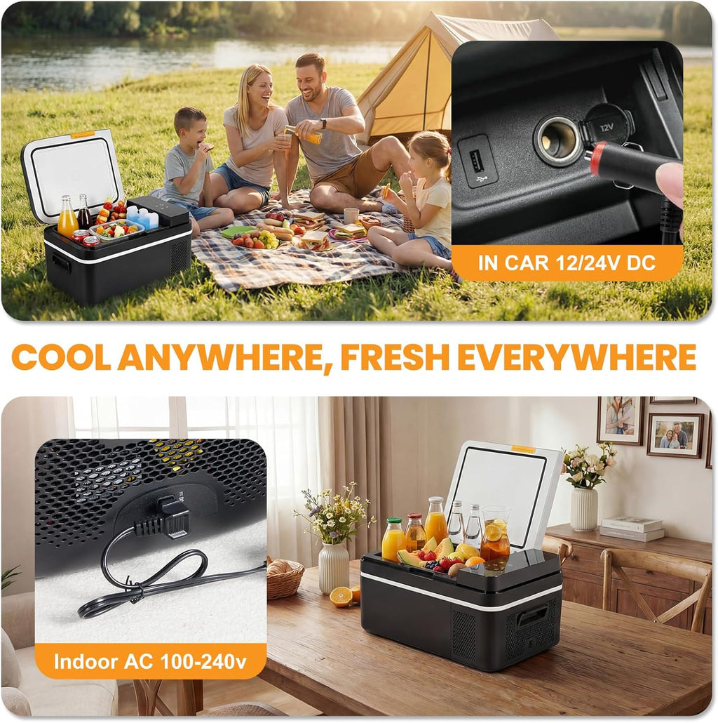 NEWBULIG 12 Volt Car Refrigerator, 21QT Single-Zone Electric Cooler for Vehicles, 12/24V DC & 100-240V AC, -4℉-68℉ Freezer, Bluetooth Control, Battery Protection & Child Lock for Travel, Camping