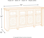 Signature Design by Ashley Bolanburg Extra Large TV Stand, Fits TVs up to 72", 3 Cabinets, Adjustable Storage Shelves, 74.13", Whitewash & 2-Tone Finish