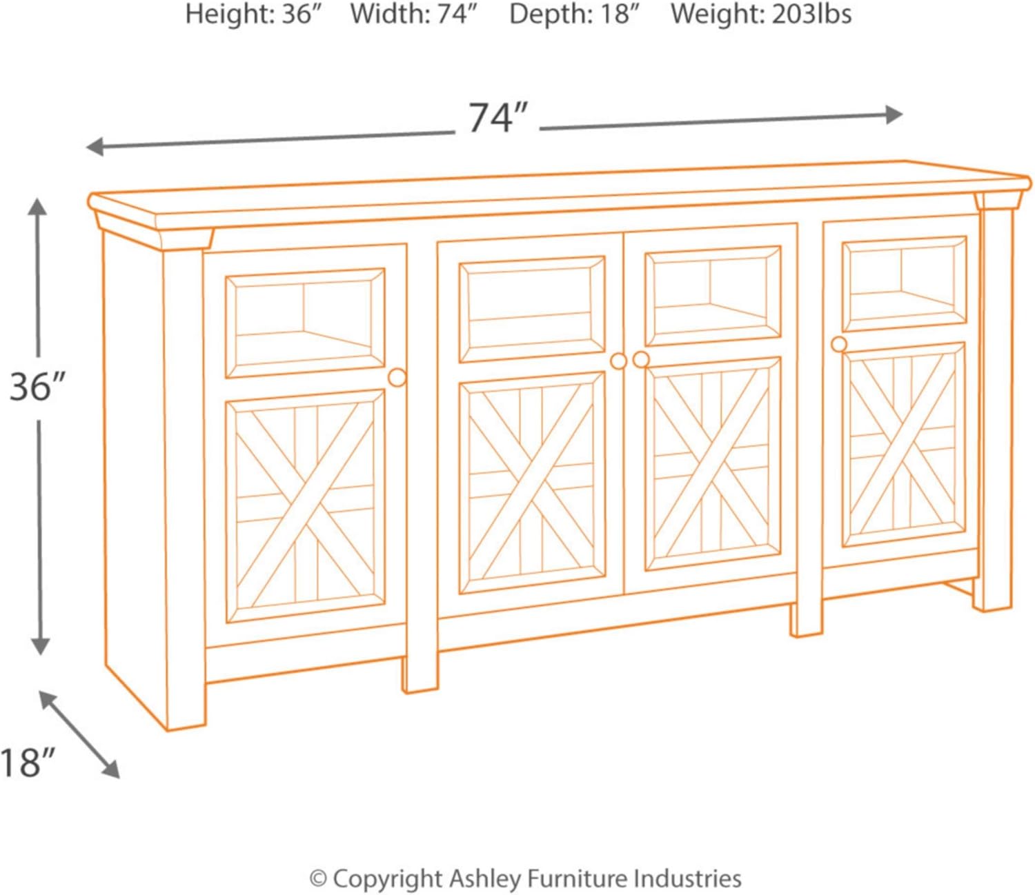 Signature Design by Ashley Bolanburg Extra Large TV Stand, Fits TVs up to 72", 3 Cabinets, Adjustable Storage Shelves, 74.13", Whitewash & 2-Tone Finish