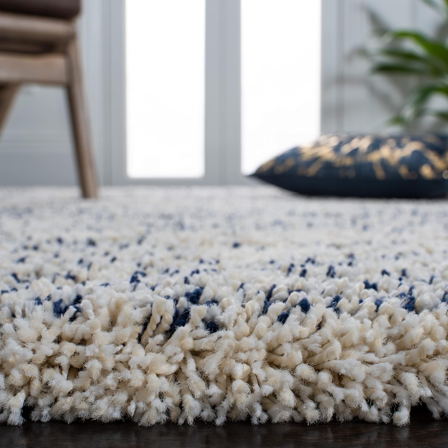 SAFAVIEH Hudson Shag Collection Area Rug - 9' x 12', Ivory & Navy, Modern Abstract Design, Non-Shedding & Easy Care, 2-inch Thick Ideal for High Traffic Areas in Living Room, Bedroom (SGH295A)