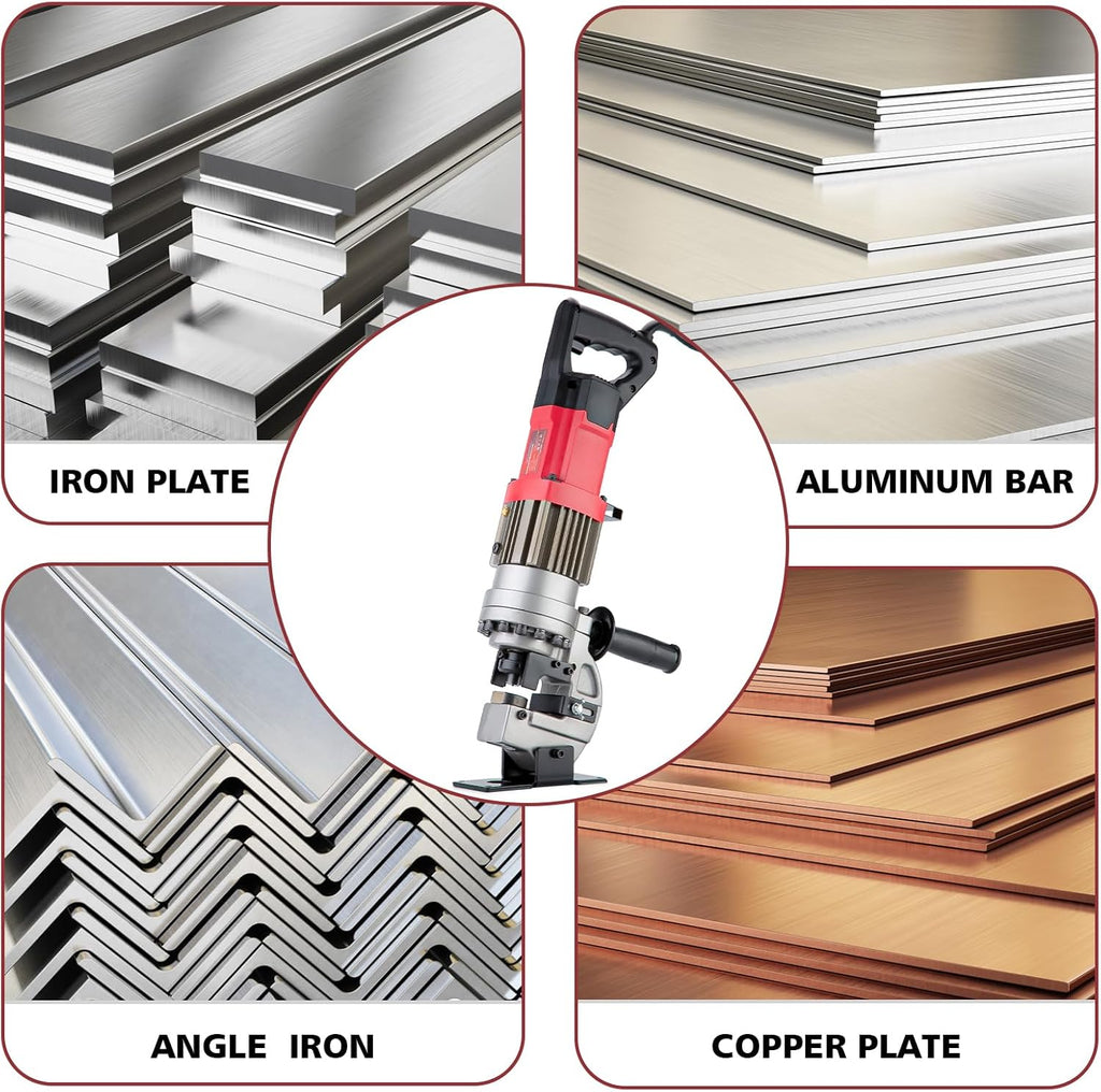 1300W Electric Hydraulic Hole Puncher Φ1/4"-4/5" hydraulic Punching Machine Punching Tool with 5 Dies for Iron Copper Aluminum Plate Angle Steel (PM20)