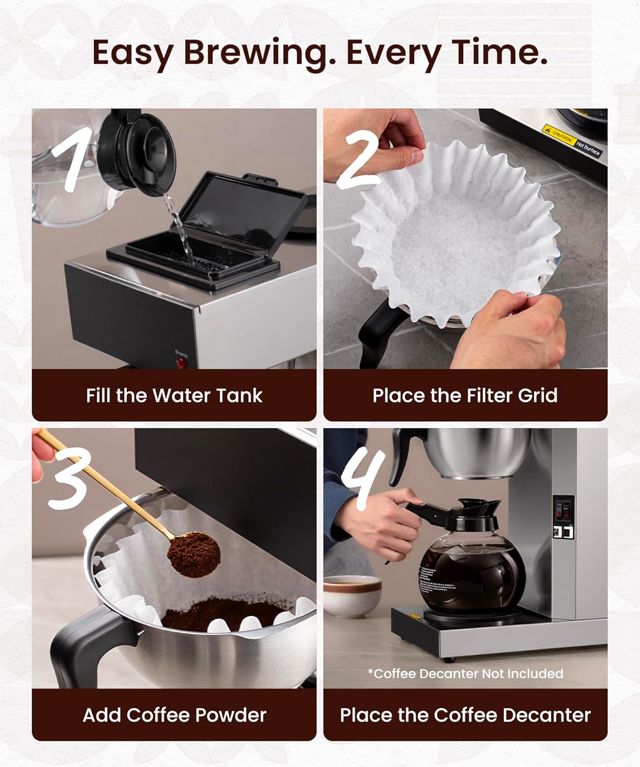 SYBO 12 Cup Coffee Maker Commercial, Pour Over Coffee Maker Brewer, Industrial Stainless Steel Cafetera with 2 Warmers