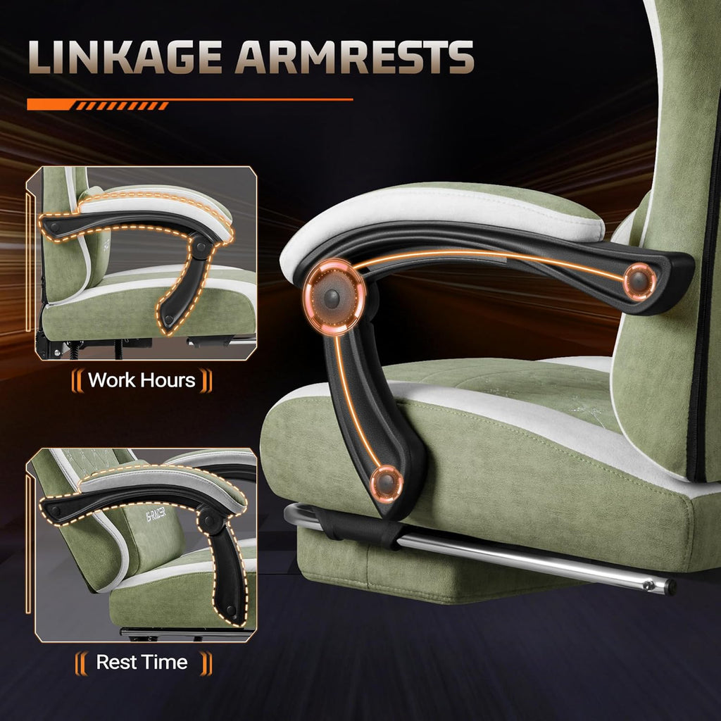 Homall Gaming Chair with Massage & Footrest, Ergonomic Computer Office Chair, High-Back Racing Style Reclining Chair with Adjustable Lumbar Support, Breathable Tech Fabric for Adults (Green)
